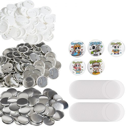 500 Sets 2.25 inch 58mm Pin Back Button Parts, DIY Round Button Badge Parts, Set Includes Metal Top, Plastic/Metal Button, Clear Film, and Blank Paper For Gifts Presents, Machine NOT Included