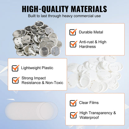 500 Sets 2.25 inch 58mm Pin Back Button Parts, DIY Round Button Badge Parts, Set Includes Metal Top, Plastic/Metal Button, Clear Film, and Blank Paper For Gifts Presents, Machine NOT Included