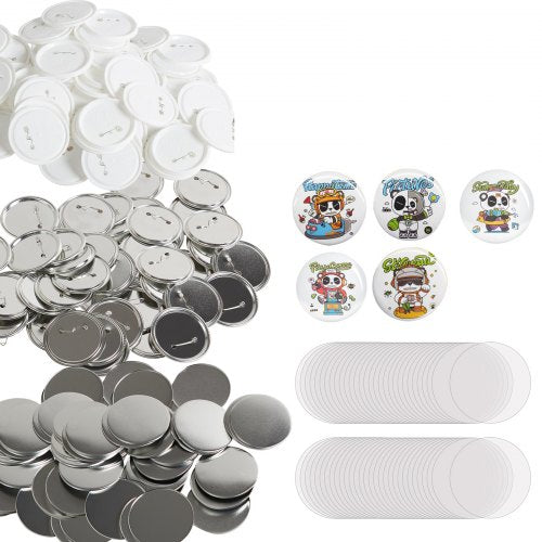 200 Sets 3 inch 75mm Pin Back Button Parts, DIY Round Button Badge Parts, Set Includes Metal Top, Plastic/Metal Button, Clear Film, and Blank Paper For Gifts Presents, Machine NOT Included