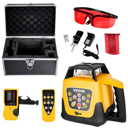 Rotary Laser Level Kit, Red Beam 300m Range Slope Adjustable 360-Degree Spinning Self Leveling, Flexible Scanning Angle & IP54 Waterproof, Accurate with Remote Control Receiver Carrying Case