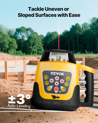 Rotary Laser Level Kit, Red Beam 300m Range Slope Adjustable 360-Degree Spinning Self Leveling, Flexible Scanning Angle & IP54 Waterproof, Accurate with Remote Control Receiver Carrying Case