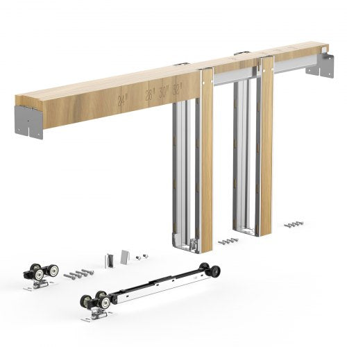 Pocket Door Frame Kit, for 610-762mm Wide 2032mm High Door, Pocket Door Kit with Two-Way Soft Close Mechanism, Slide Smoothly Quietly, Easy to Install, Wood and Galvanized Steel, for Living Room