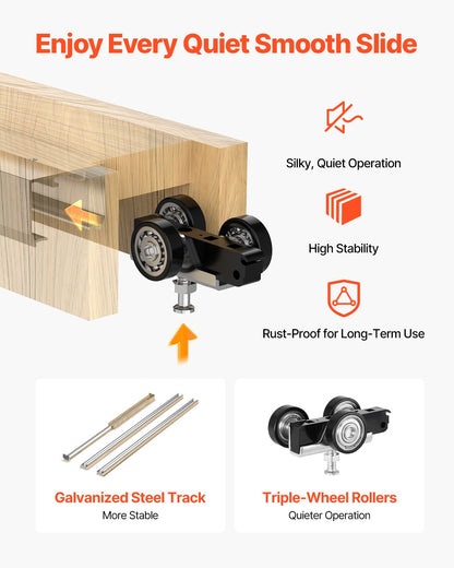 Fickdörrkarmsats, för 1219-1829 mm bred och 2032 mm hög dörr, Fickdörrsats med tvåvägs mjukstängningsmekanism, glider smidigt och tyst, enkel att installera, trä och galvaniserat stål, för sovrum