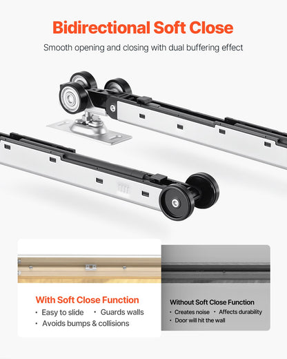 Fickdörrkarmsats, för 610-914 mm bred 2134 mm hög dörr, Fickdörrsats med tvåvägs mjukstängningsmekanism, glider smidigt och tyst, enkel att installera, premiumgalvaniserat stål, för vardagsrum