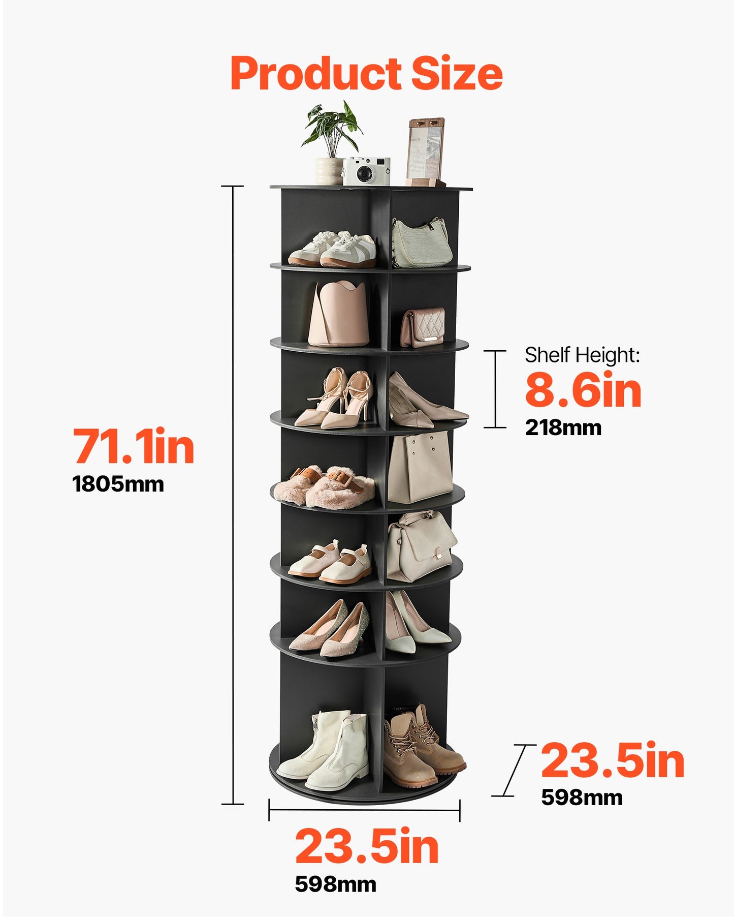 7 Tiers Rotating Shoe Rack Tower, 360° Spinning Shoe Rack, Revolving Storage Round Carousel Display, Freestanding Lazy Susan Organizer Display for Bedroom, Living Room, Entryway, Closet, Black