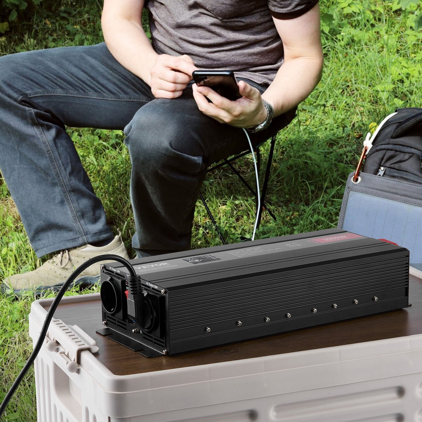 Modifierad sinusvågsväxelriktare, 3000 watt, DC 12V till AC 230V LCD-skärm, 3 AC-uttag, 2 USB-portar, 1 typ-C-port, 10 reservsäkringar, för stora hushållsapparater, CE-FCC-certifierad