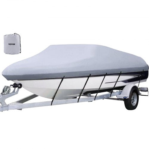 Waterproof Boat Cover, 518.2 cm-579.1 cm Trailerable Boat Cover, Beam Width up to 259.1 cm v Hull Cover Heavy Duty 600D Marine Grade Polyester Mooring Cover for Fits V-Hull Boat with 5 Tightening Straps
