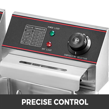 Commercial Deep Fryer 12L Electric Fryer 5000W Twin Basket YB-82 Dual Tank Electric Deep Fryer Countertop Stainless Steel French Fry for Commercial Uses