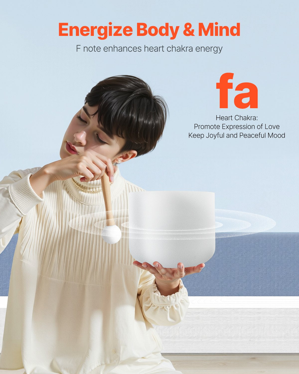 Kristallskål, 8-tums F-not hjärtchakraskål, klangskål i frostad kvarts med gummiklubba och O-ring, perfekt för meditation, yoga, ljudbad, ljudhealing