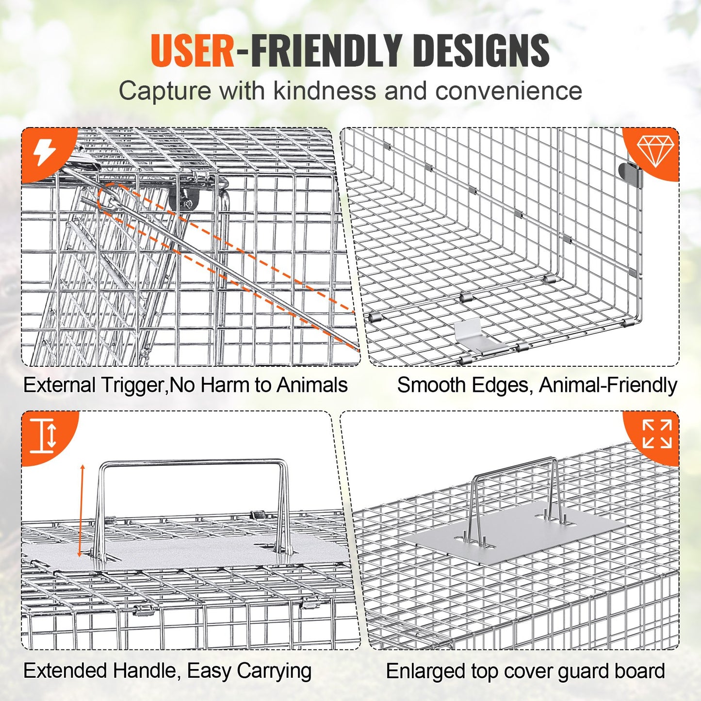 Live Animal Cage Trap 106.7 x 40.6 x 45.7 cm Humane Cat Trap Cats Squirrels Mouse
