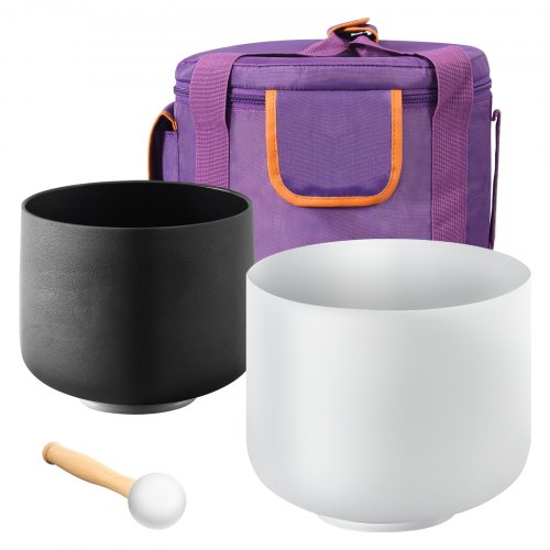 2PCS Crystal Singing Bowls, 8-inch and 10-inch A & F Note Singing Bowls, Frosted Quartz Bowl with 10" Carrying Bag, 1 Rubber Mallet and 2 O-Rings, Ideal for Meditation Yoga Sound Healing