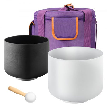 2PCS Crystal Singing Bowls, 8-inch and 10-inch A & F Note Singing Bowls, Frosted Quartz Bowl with 10" Carrying Bag, 1 Rubber Mallet and 2 O-Rings, Ideal for Meditation Yoga Sound Healing