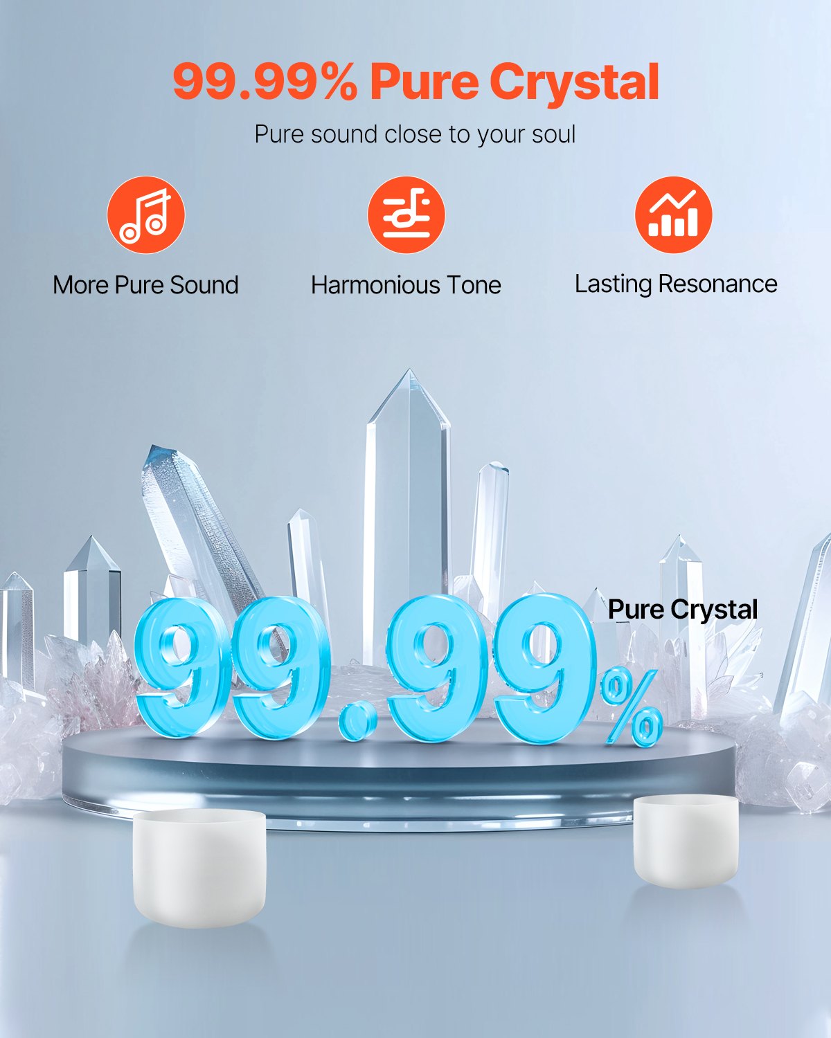 2PCS Crystal Singing Bowls, 8-inch and 10-inch A & F Note Singing Bowls, Frosted Quartz Bowl with 10" Carrying Bag, 1 Rubber Mallet and 2 O-Rings, Ideal for Meditation Yoga Sound Healing