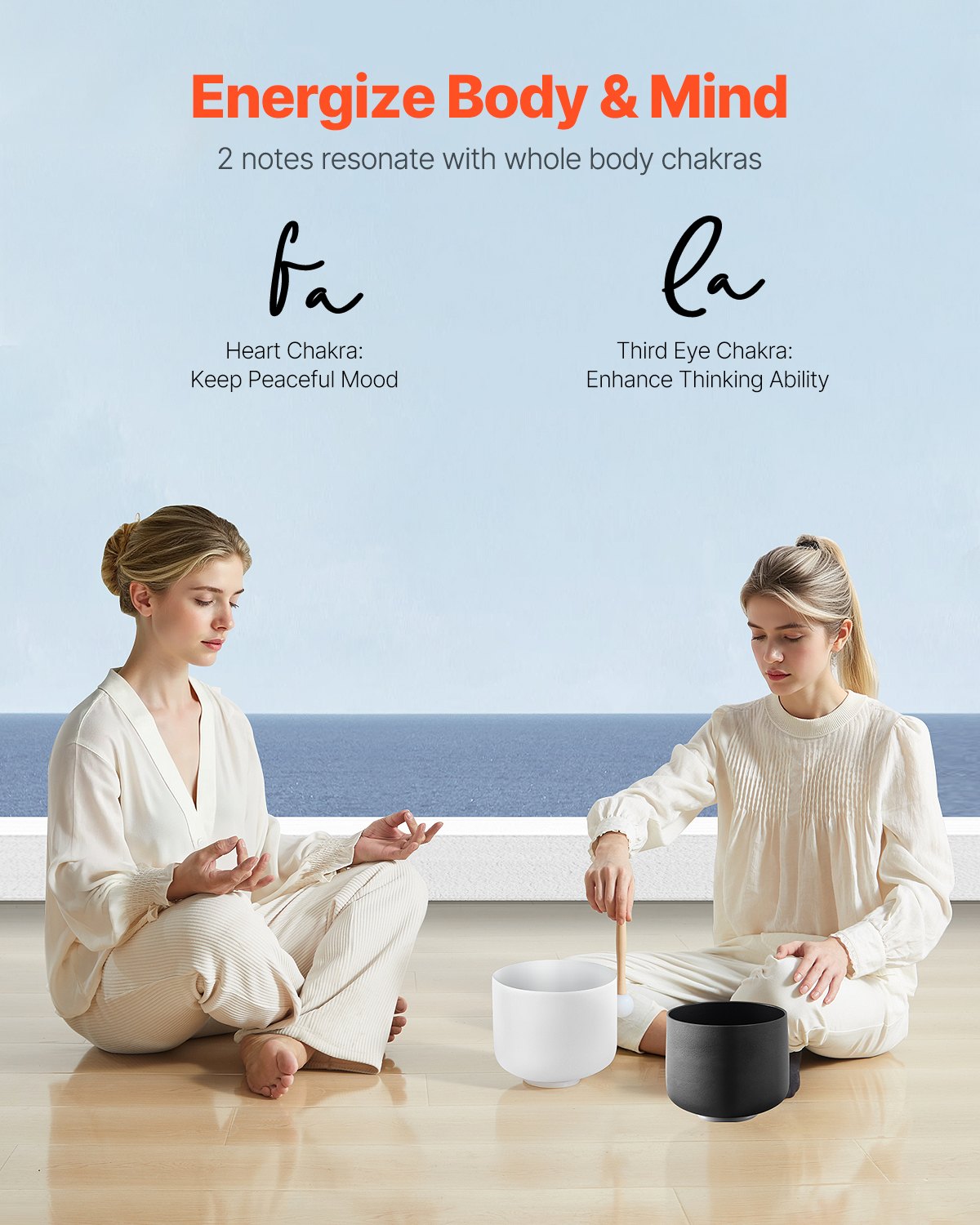 2PCS Crystal Singing Bowls, 8-inch and 10-inch A & F Note Singing Bowls, Frosted Quartz Bowl with 10" Carrying Bag, 1 Rubber Mallet and 2 O-Rings, Ideal for Meditation Yoga Sound Healing
