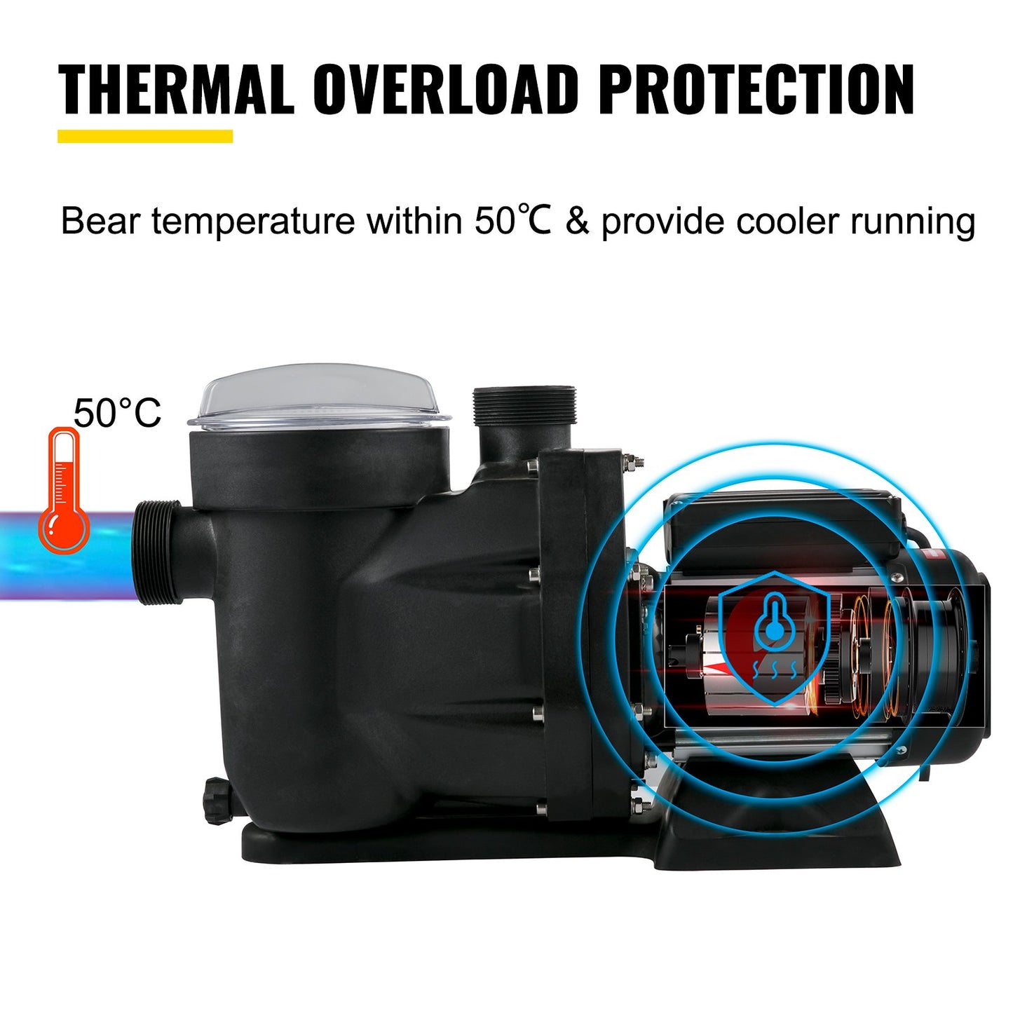 1 HP Pool Pump, 19200 L/h 750W Pool Pump In/Ground Swimming Pool Pump with Strainer Basket Pool Pump Motor for Clean Swimming Pool Water 1.97" Inlet/Outlet pool filter pump with 2 Fitting Hoses