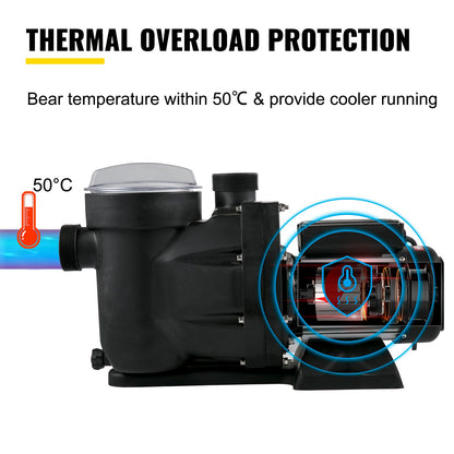 1 HP Pool Pump, 19200 L/h 750W Pool Pump In/Ground Swimming Pool Pump with Strainer Basket Pool Pump Motor for Clean Swimming Pool Water 1.97" Inlet/Outlet pool filter pump with 2 Fitting Hoses