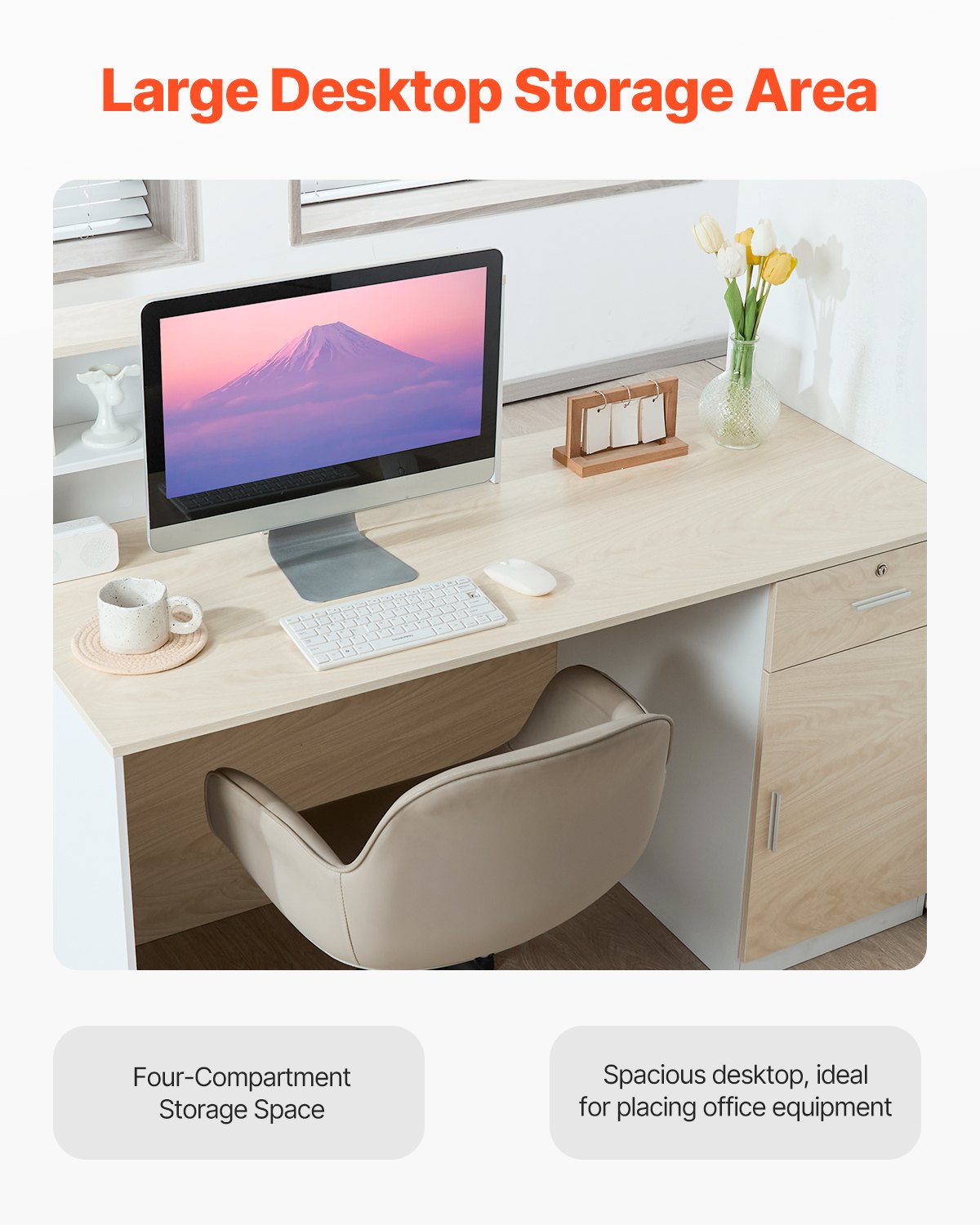 Receptionsdisk, 135 x 63 x 112 cm rektangulärt frontbord, kontorsreceptionsdisk med låsbar låda och förvaringsskåp, för kassa, lobby, skönhetssalong och kontor, trä