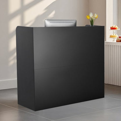 Reception Desk, 47.24 x 18.9 x 39.37 in Rectangular Front Counter Table, Office Reception Counter with Lockable Drawer and Storage Cabinet, for Checkout, Lobby, Beauty Salon and Office, Black