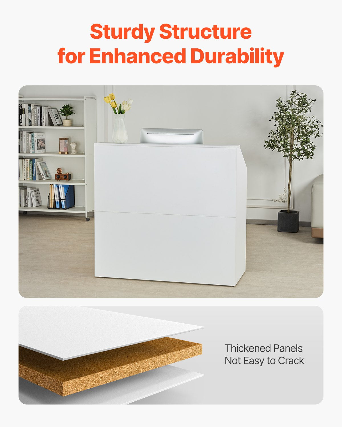 Receptionsdisk, 114 x 49 x 119 cm Rektangulärt frontbord, kontorsreceptionsdisk, butiksdisk och frontreceptionsdisk, för kassa, lobby, skönhetssalong och kontor, vit