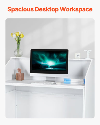 Receptionsdisk, 114 x 49 x 119 cm Rektangulärt frontbord, kontorsreceptionsdisk, butiksdisk och frontreceptionsdisk, för kassa, lobby, skönhetssalong och kontor, vit