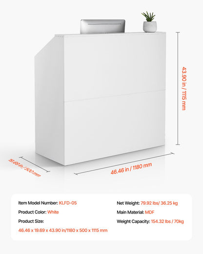 Receptionsdisk, 114 x 49 x 119 cm Rektangulärt frontbord, kontorsreceptionsdisk, butiksdisk och frontreceptionsdisk, för kassa, lobby, skönhetssalong och kontor, vit