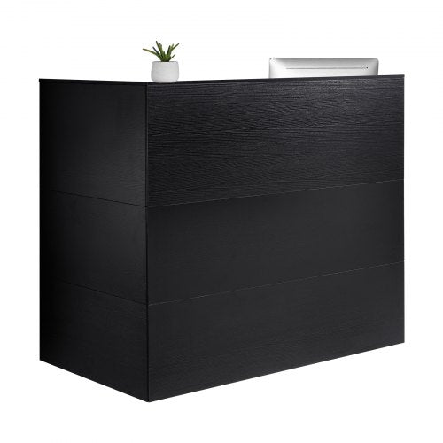 Reception Desk, 55.12 x 31.50 x 47.24 in L-Shaped Front Counter Table, Office Reception Counter with Drawer Keyboard Tray and Storage Cabinet, for Checkout, Lobby, Beauty Salon & Office, Black
