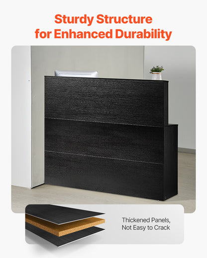 Reception Desk, 55.12 x 31.50 x 47.24 in L-Shaped Front Counter Table, Office Reception Counter with Drawer Keyboard Tray and Storage Cabinet, for Checkout, Lobby, Beauty Salon & Office, Black