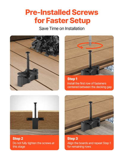 90PCS Hidden Deck Fasteners for Composite Decking Board, Universal Composite T Clips & Plastic Hidden Fasteners with Metal Screws,Polypropylene PP Clips Works with 6.5 mm Gaps, Black