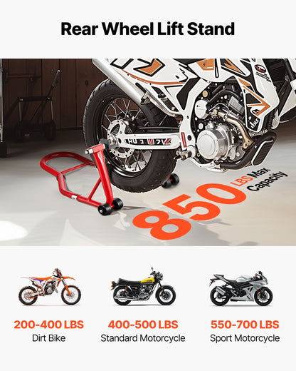 Motorcycle Rear Wheel Stand, 850 LBS Load Capacity Heavy Duty Rear Wheel Stand with U + L Fork Swingarm Spool, Adjustabe Motorcycle Lift Jack Stand, for Suzuki Yamaha Honda Kawasaki, Red