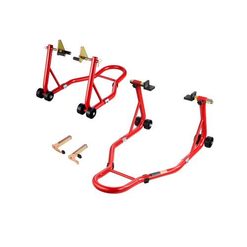 Motorcycle Stand Lift, 850lbs Capacity Front Rear Combo Stand Lift, Front Wheel Dual-Fork Stand, Rear U+L Fork Swingarm Spool Stand, for Most Yamaha Honda Kawasaki Suzuki Motorcycles, Red