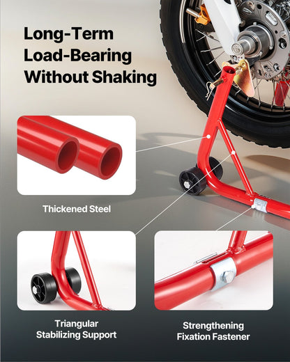 Motorcycle Stand Lift, 850lbs Capacity Front Rear Combo Stand Lift, Front Wheel Dual-Fork Stand, Rear U+L Fork Swingarm Spool Stand, for Most Yamaha Honda Kawasaki Suzuki Motorcycles, Red