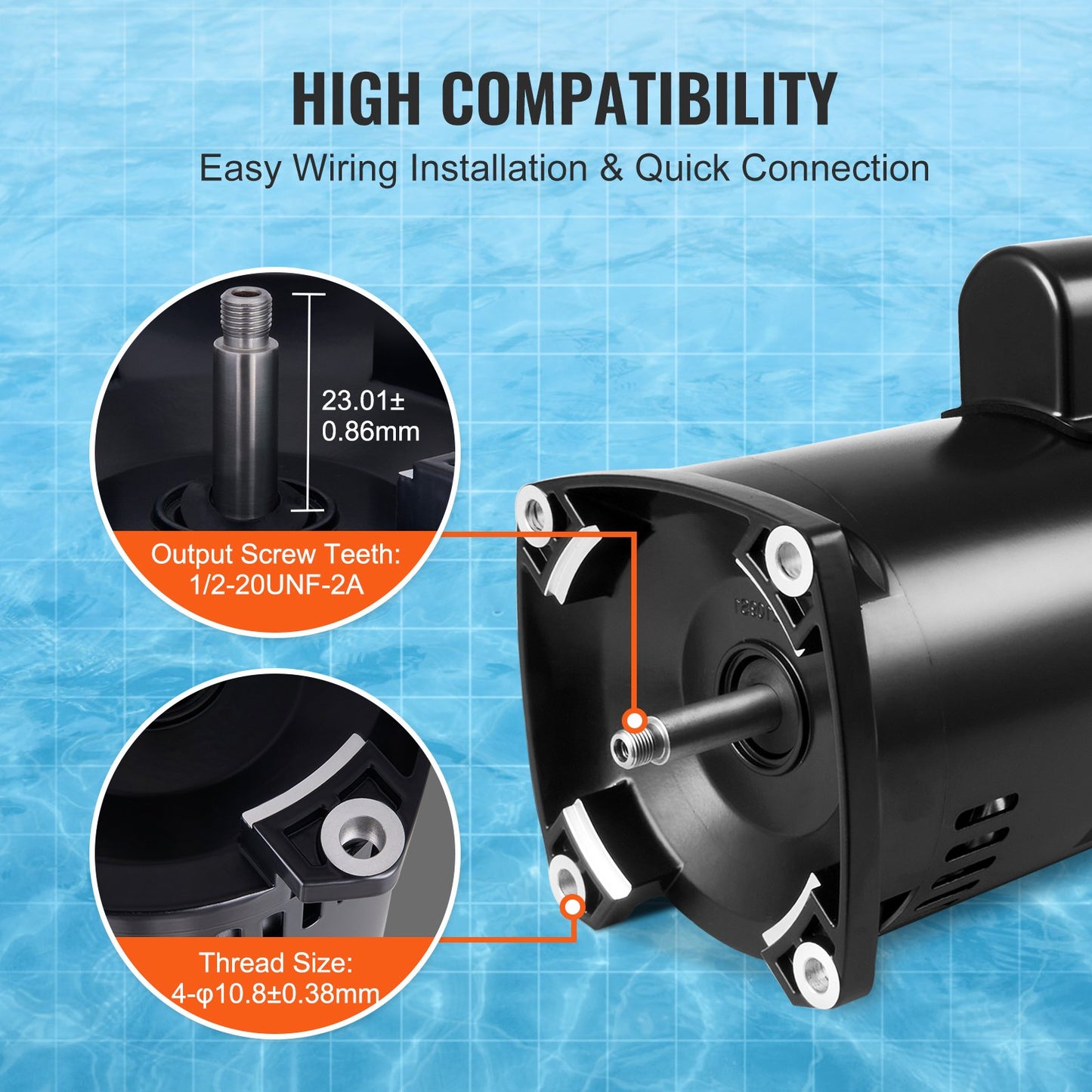1 HP Pool Pump Motor, 56Y Frame, 115V(9 Amps)/230V(4.5 Amps) 3450RPM, 60Hz, 1.25 Service Factor, 90μF/250V Capacitor, CCW Rotation Square Flange Replacement Motor