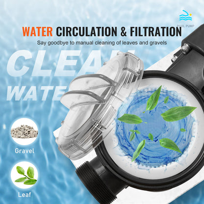 Ovanmarkspump för pool, 1118 W (1,5 hk), 378 l/min (100 gpm) max. flöde, poolpump med en hastighet, 220 V 2850 varv/min 15 m, max. lyfthöjd och filterkorg, för ovanmarkspooler, bubbelpooler och spabad, UL-certifierad