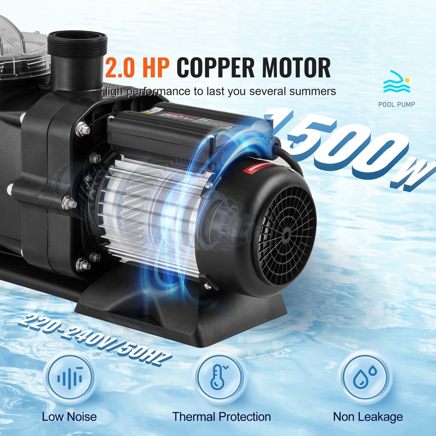 Above Ground Pool Pump, 1491W(2 HP), 435 L/min(115 GPM) Max. Flow Single Speed Swimming Pool Pump, 220V 2850RPM 15M Max. Head Lift Pool Pump with Filter Basket, for Above Ground Pools Hot Tubs Spas, UL Certified