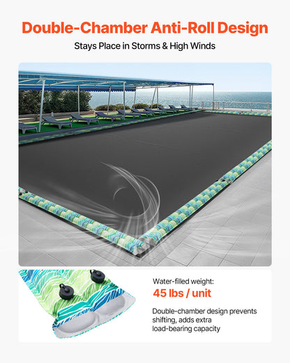 Pool Cover Water Bags, 5 Packs 2400mm, Double Chamber Pool Cover Water Tubes with Reflective Strips, 0.3mm Thick PVC Bags Weights with Leakproof Screw Cap, for Winter Swimming-Pool Covers