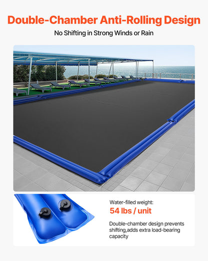 Poolskyddsvattenpåsar, 12-pack 3000 mm, dubbelkammarslangar för poolskydd, 0,4 mm tjocka PVC-vikter med läckagesäkert skruvlock, för nedgrävda poolskydd vinterstängning, blå