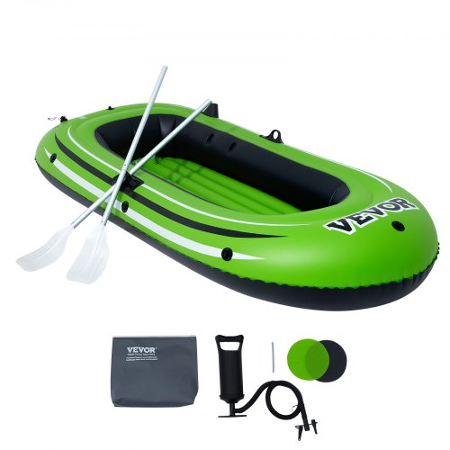 Inflatable Boat, 2-Person Inflatable Fishing Boat, Strong PVC Portable Boat Raft Kayak, Includes 45.6 in Aluminum Oars, High-Output Pump and Fishing Rod Holders, 500 lb Capacity for Adults, Kids