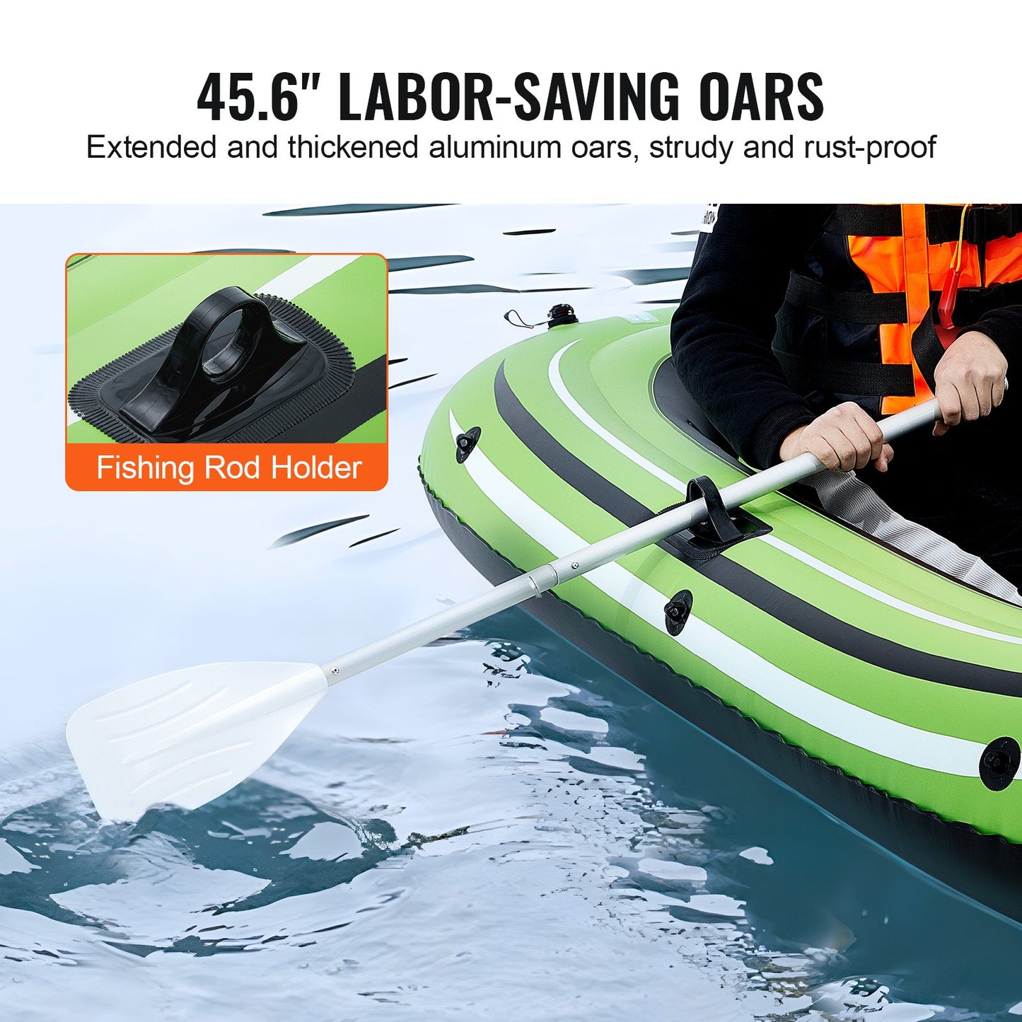 Inflatable Boat, 2-Person Inflatable Fishing Boat, Strong PVC Portable Boat Raft Kayak, Includes 45.6 in Aluminum Oars, High-Output Pump and Fishing Rod Holders, 500 lb Capacity for Adults, Kids