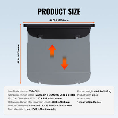 Retractable Cargo Cover for Mazda, Upgraded Waterproof Trunk Cover Security Shield Shade for Mazda CX-5 2017-2025 5-Seater, UV Resistant Rear Trunk Cover, Aluminum Alloy & PVC Leather Texture