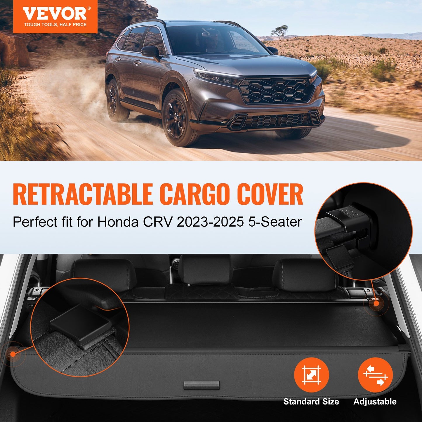 Retractable Cargo Cover for Honda, Upgraded Waterproof Trunk Cover Security Shield Shade for Honda CRV 2023-2025 5-Seater, UV Resistant Rear Trunk Cover with Aluminum Alloy & PVC Leather Texture