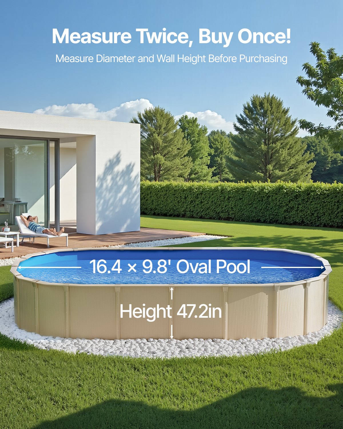 Oval Pool Liner, 16.4 x 9.8 ft Pool Liner, Uinbead Style, Durable Vinyl Pool Liner, Standard Gauge, 47in Wall Height, Pool Liner Replacement for Steel Sided Above-Ground Swimming Pools
