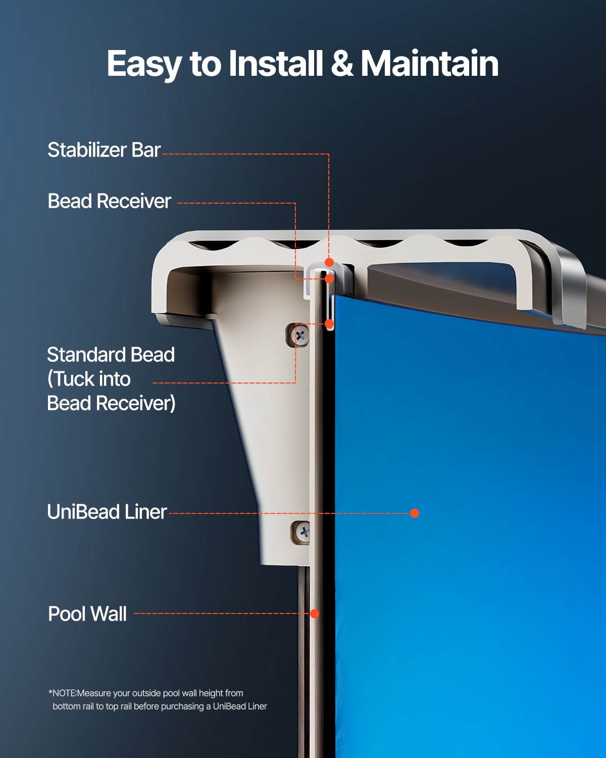 Oval Pool Liner, 16.4 x 9.8 ft Pool Liner, Uinbead Style, Durable Vinyl Pool Liner, Standard Gauge, 47in Wall Height, Pool Liner Replacement for Steel Sided Above-Ground Swimming Pools