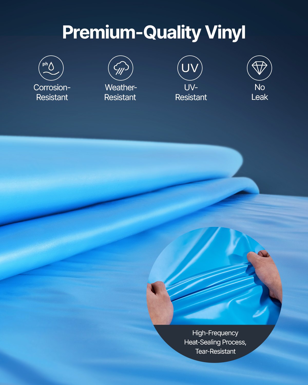 Pool Liner, 15ft Round Pool Liner, Uinbead Style, Durable Vinyl Pool Liner, Standard Gauge, 47in Wall Height, Pool Liner Replacement for Steel Sided Above-Ground Swimming Pools, Solid Color