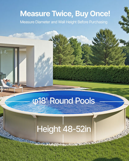Pool Liner, 18ft Round Swimming Pool Liner, Standard Gauge, Long Lasting Vinyl Pool Liner, Overlap Style, Liner Replacement for 52in Wall Height Above Ground Swimming Pool, Solid Color