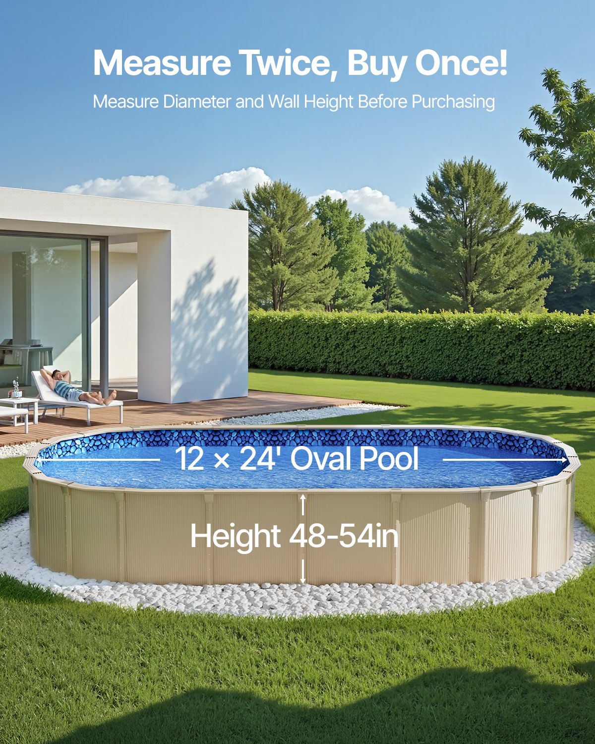 12 x 24 ft Oval Pool Liner, Overlap Style Above Ground Pool Liners, 48-to-54inch Wall Height, Durable Pool Liner, Standard Gauge Vinyl, for Steel Sided Above-Ground Swimming Pools