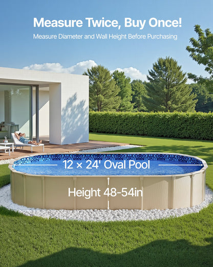 12 x 24 ft Oval Pool Liner, Overlap Style Above Ground Pool Liners, 48-to-54inch Wall Height, Durable Pool Liner, Standard Gauge Vinyl, for Steel Sided Above-Ground Swimming Pools