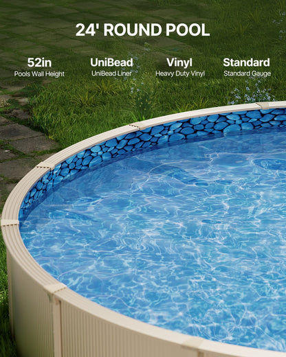 24-ft Round Above Ground Pool Liner, Unibead Pool Liners, Standard Gauge, 52inch Wall Height, Designed for Steel Sided Above-Ground Swimming Pools