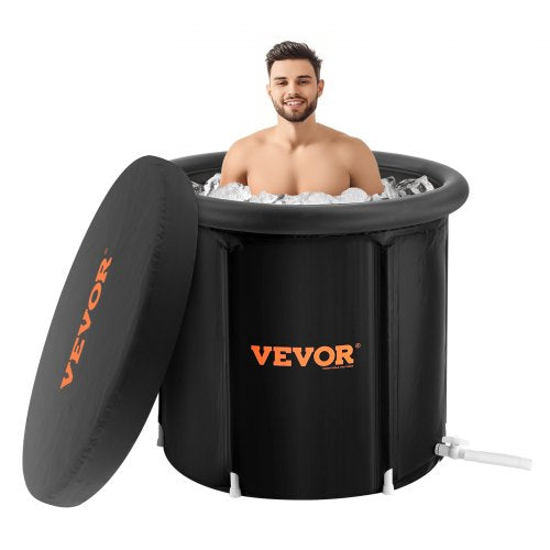 Ice Bath Tub, 85 cm Long Cold Water Therapy Plunge Tub for Athletes, Portable Outdoor Ice Barrel Plunge Pool for Recovery, 398L Inflatable Folding Bathtub with Cover, Home Ice Pod for Adult