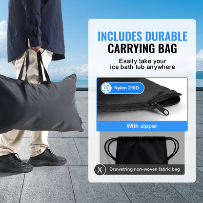 Isbadkar, 85 cm långt kallvattenterapibadkar för idrottare, bärbart utomhusisbad med istunna för återhämtning, 398L uppblåsbart hopfällbart badkar med lock, iskapsel för hemmabruk för vuxna