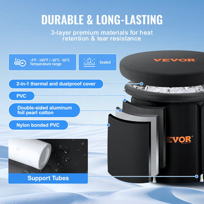 Ice Bath Tub, 90 cm Long Cold Water Therapy Plunge Tub for Athletes, Portable Outdoor Ice Barrel Plunge Pool for Recovery, 370L Inflatable Folding Bathtub with Cover, Home Ice Pod for Adult